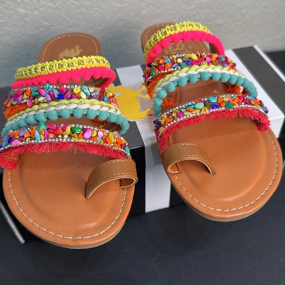 Camel Threads Women's 7 Strappy Colorful Sandals Boho Flats Beach Spring NWT - Picture 2 of 6